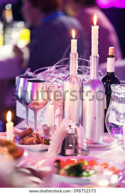 Wedding Decor On Banquet Violet Illumination Stock Photo Edit Now