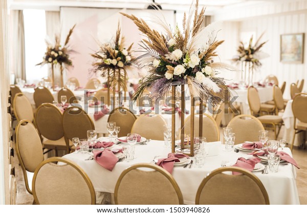 Wedding Decor On Tables Restaurants Interior Stock Photo Edit Now