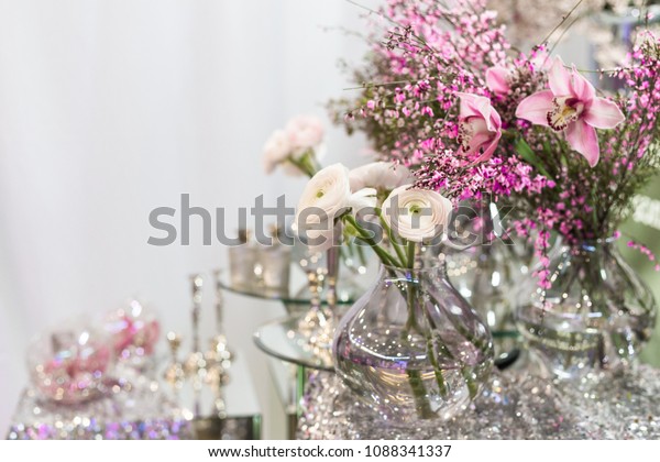 Wedding Decor Pink Silver Colors Table Stock Photo Edit Now