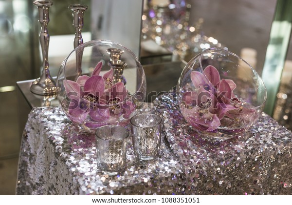 Wedding Decor Pink Silver Colors Table Stock Photo Edit Now