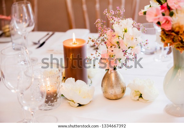 Wedding Decoration Luxury Wedding Reception Table Stock Photo