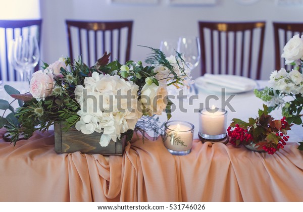 Wedding Decoration Table Decorated White Pink Stock Image