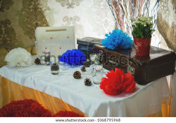 Wedding Decorations Blue Red Tone Stock Photo Edit Now 1068795968