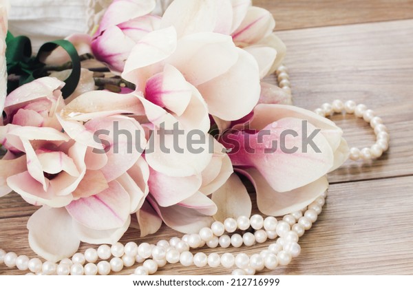 Wedding Decorations Fresh Pink Magnolia Flowers Stock Photo Edit