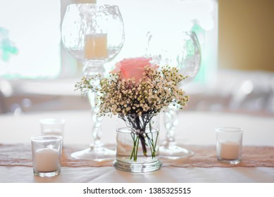 Wedding Decorations Placed Throughout The Beautiful Reception Hall At Poche's Country Club In Breaux Bridge, Louisiana. 