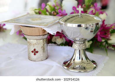 Wedding Details Inside A Church At A Catholic Wedding.