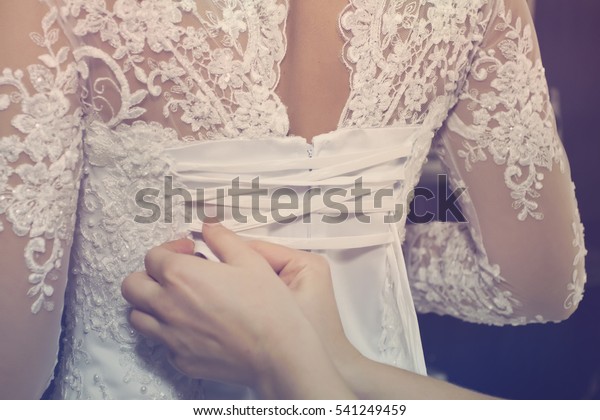 Wedding Dress Back Preparation Bride Corset Stock Photo Edit Now
