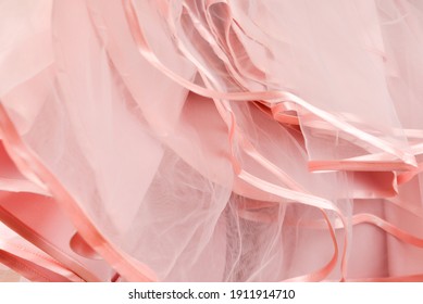 Wedding dress detail. Pink wedding dress frills close up.  - Shutterstock ID 1911914710
