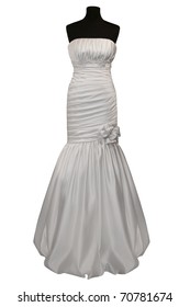 Wedding Dress On Mannequin Isolated On White