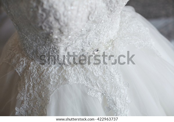 Wedding Dress On Wooden Hanger Piano Stock Photo Edit Now 422963737
