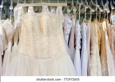 Wedding Dresses In Bridal Salon.