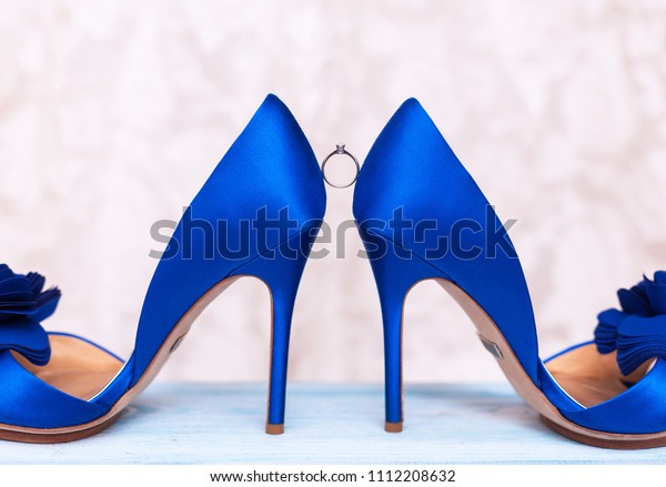 Wedding Evening Blue Satin Shoes Bride Stock Photo Edit Now