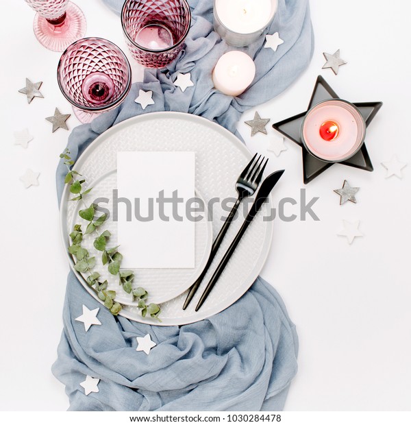 Wedding Festive Table Setting Plates Wine Holidays Stock Image