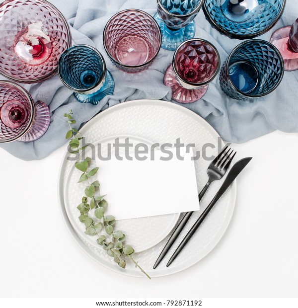 Wedding Festive Table Setting Plates Wine Stock Photo Edit Now