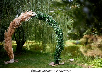 Wedding Floristry.Arch Of Pampas Grass. Wedding Decor Using Cereals. On-site Registration.