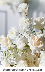 Wedding flower arrangement and decoration. Empty copyspace and space for text. Holiday accessories and backgrounds