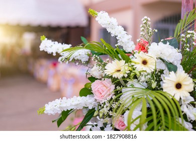 Wedding Flowers Bouquet Of Fresh Roses, Flower Bright Background Pink Red Rose 