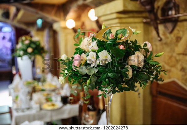 Wedding Flowers Standing On Table Decoration Stock Photo Edit Now