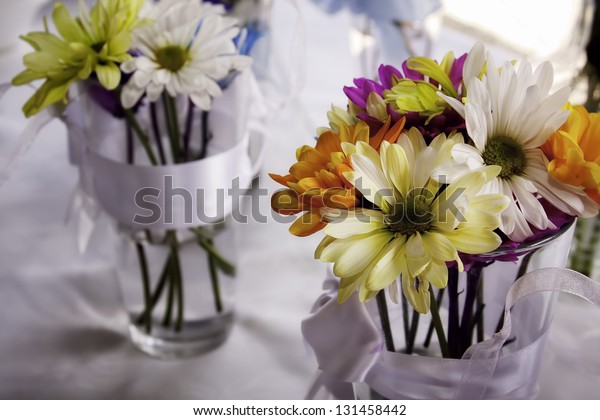 Wedding Flowers Used Glass Vases On Stock Photo Edit Now 131458442