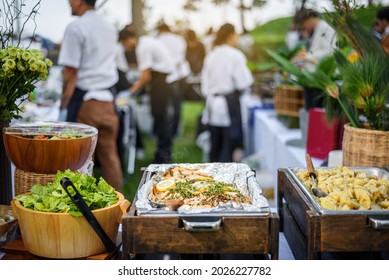wedding food catering services on reception Table in wedding ceremony party