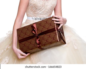 Wedding. Gift Boxes In Bride Hands