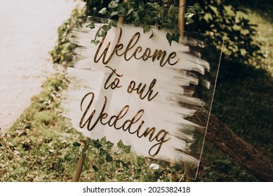 Wedding Guest Welcome Sign that says "Welcome to our Wedding" - Shutterstock ID 2025382418