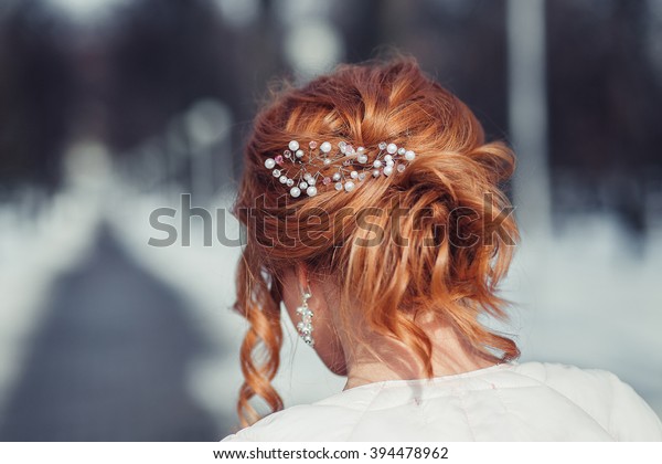 Wedding Hairstyle Bride Beautiful Decorations Redhead Stock