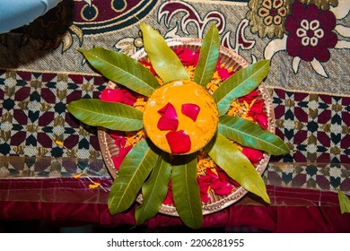 Wedding Haldi God Leaf And Flowers