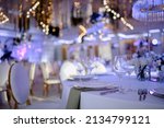 Wedding hall with decoration. Banquet hall for weddings, banquet hall decoration, atmospheric decor