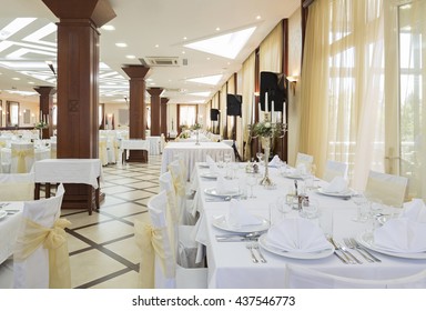 Wedding hall or other function facility set for fine dining