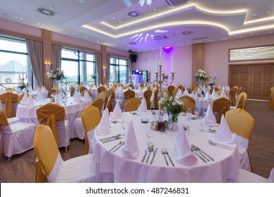 Wedding hall or other function facility set for fine dining 