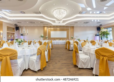 Wedding hall or other function facility set for fine dining 