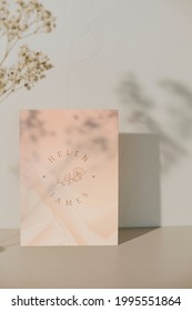 Wedding invitation card with plant shadow template