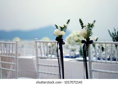 The Wedding Long Table Dinner Dark Blue And White Tone.