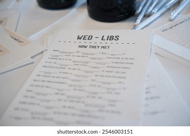 Wedding Mad Libs Game at Reception Table - Interactive Activity for Guests - Powered by Shutterstock