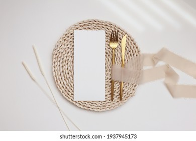 Wedding Menu With Gold Cutlery