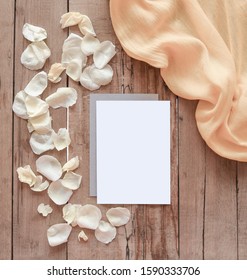 Wedding Mockup With Petals Silk Scarf And White Paper