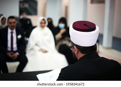 Wedding Of A Muslim Couple During A Wedding Ceremony. Muslim Marriage