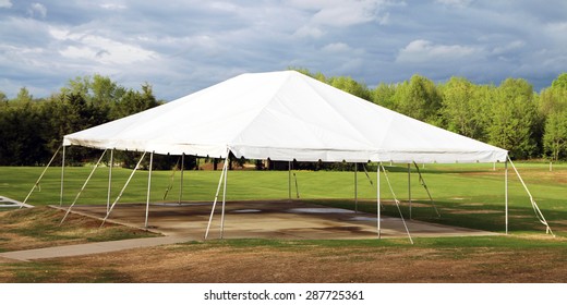 Wedding Or Party Tent Set Up On A Golf Course.