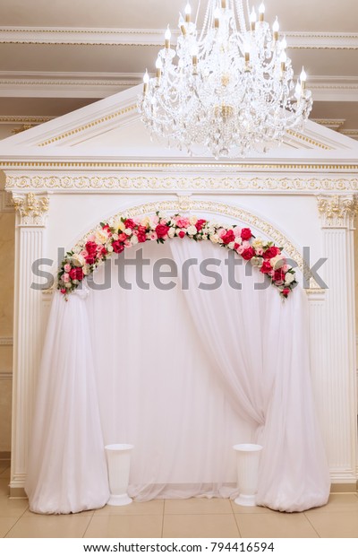 Wedding Photographers Area Decorated Tulle Flowers Stock Photo