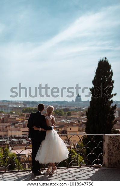 Wedding Photoshoot Rome Italy Terrace Colosseum Stock Photo Edit