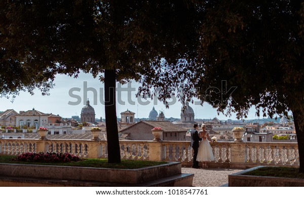 Wedding Photoshoot Rome Italy Terrace Colosseum Stock Photo Edit