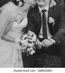 Wedding Picture In Black And White, Couple In Love.