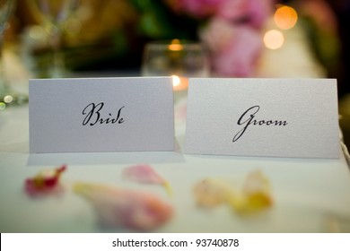 Wedding Place Card With The Words Bride And Groom