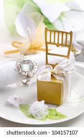 Wedding Place Setting In White Nad Golden Tone