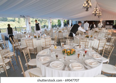 Wedding Reception Area Ready For Dinner And The Party