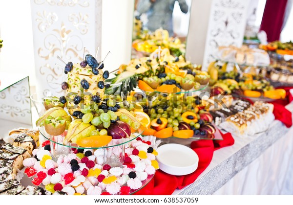 Wedding Reception Catering Table Different Fruits Stock Photo