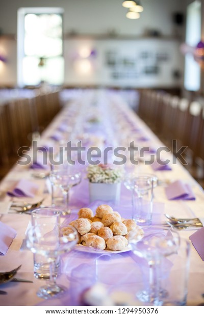 Wedding Reception Decorating White Purple Colour Royalty Free