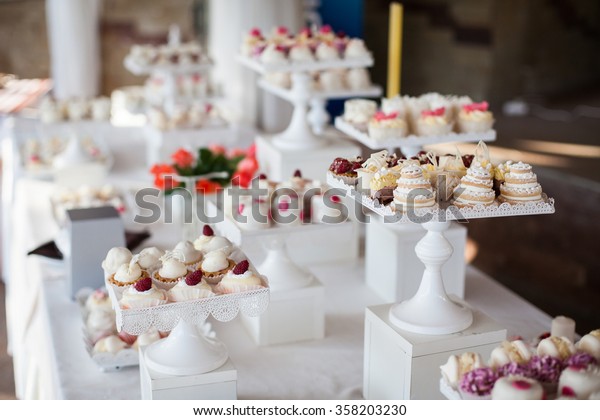 Wedding Reception Dessert Table Delicious Decorated Stock Photo