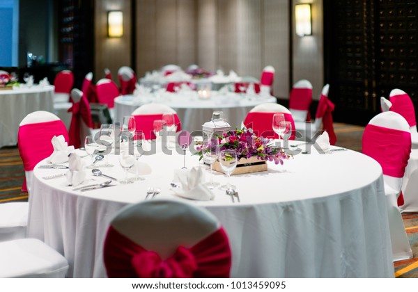 Wedding Reception Dinner Table White Red Stock Photo Edit Now